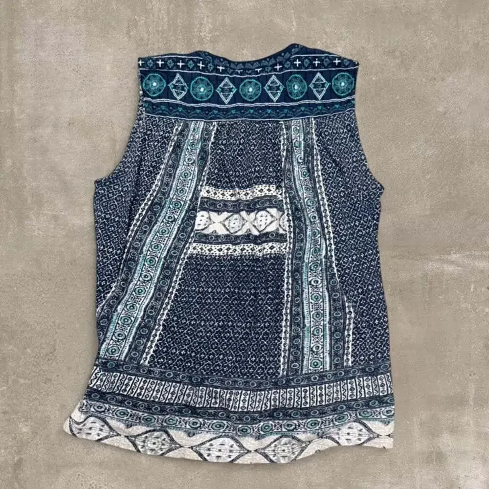 Lucky Brand Embroidered Sleeveless Button Down Boho Top - Picture 2 of 5